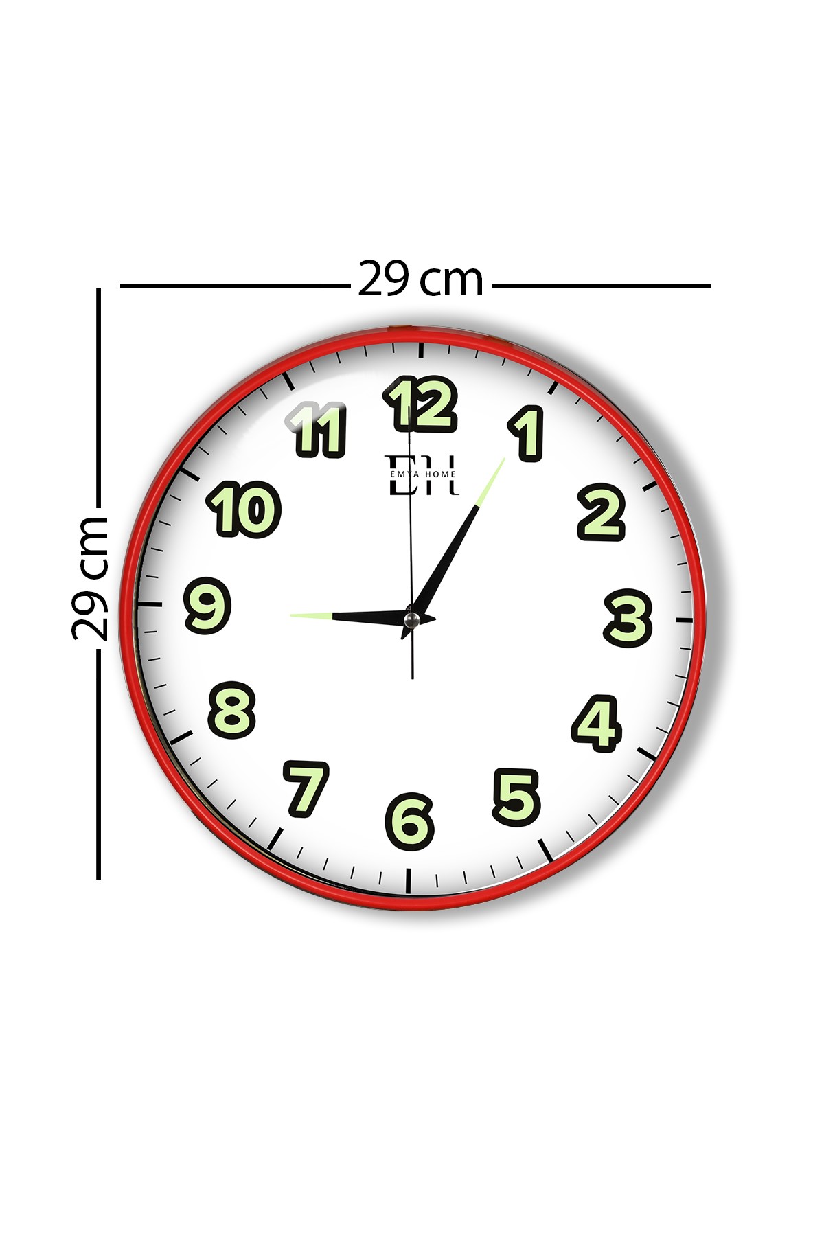 Fosforlu%20Duvar%20Saati%20Kırmızı%20-%2029%20cm